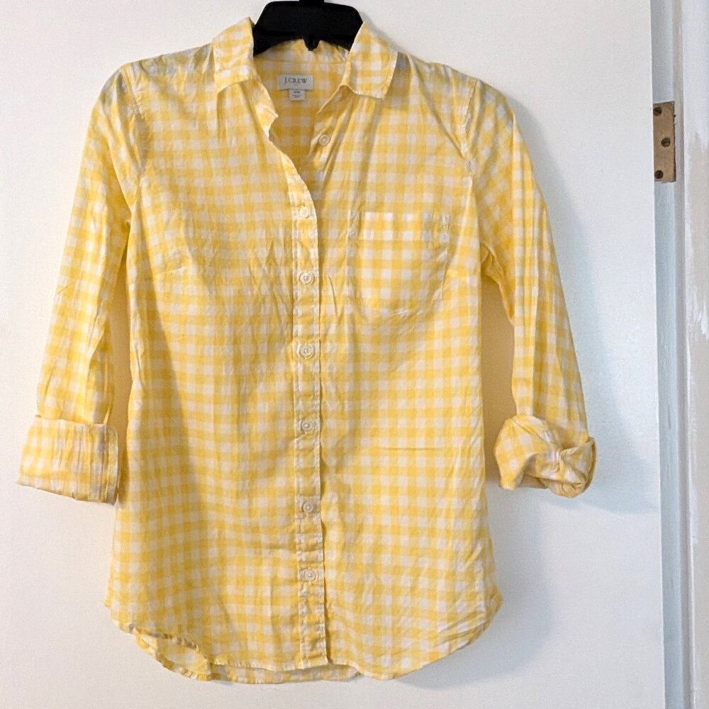 J. Crew Yellow Gingham Cotton Shirt, Women's Size XS - Picture 2 of 6